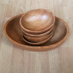 Vtg Philippines Wood Salad Bowl Set of 5